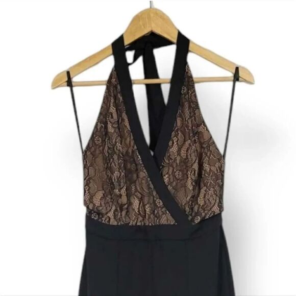 NEW BCBG MAXAZRIA Faux Wrap Lace Halter Split Hem Jumpsuit in Black Size Small - Picture 5 of 13